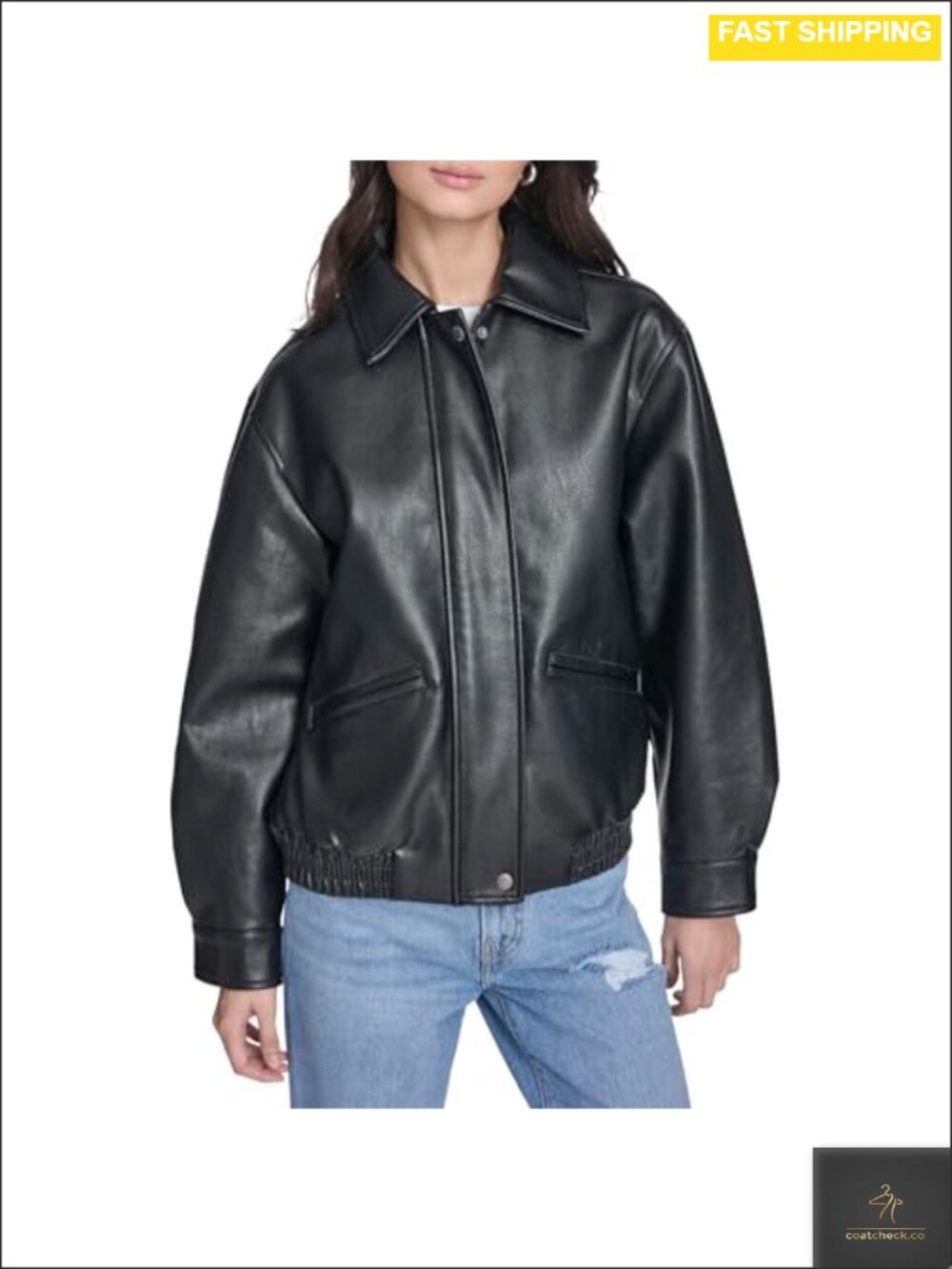 Faux Leather Relaxed Fit Bomber Jacket